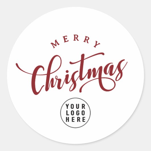 Sticker Rond Simple Merry Christmas Red Script Business Logo (Devant)