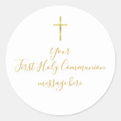 Sticker Rond Simple Message de Première Sainte Communion Croix (Devant)