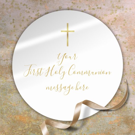 Sticker Rond Simple Message de Première Sainte Communion Croix