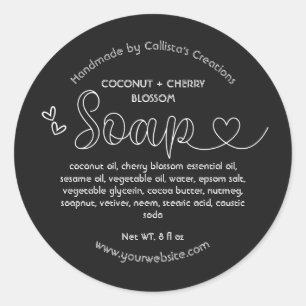 Sticker Rond Simple mignon noir Coeurs Noirs savon fait main