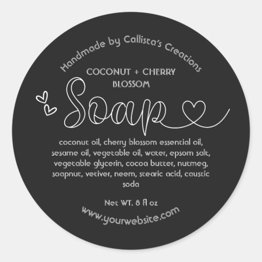 Sticker Rond Simple mignon noir Coeurs Noirs savon fait main (Devant)