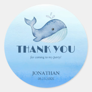 Sticker Rond Simple mignonne Baleine Bleu Mer Merci d'anniversa