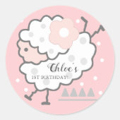 Sticker Rond Simple Mignonne Jumping Agneau blanc 1er Anniversa (Devant)
