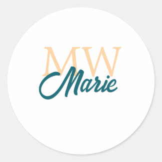 Sticker Rond simple minimal add name monogram orange blue bold