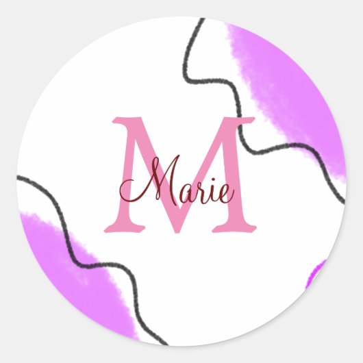 Sticker Rond simple minimal add name monogram pink red throw pi (Devant)