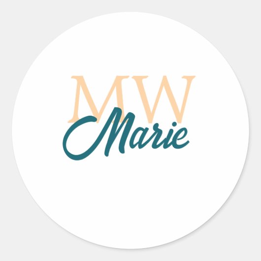 Sticker Rond simple minimal ajouter nom monogramme orange bleu  (Devant)