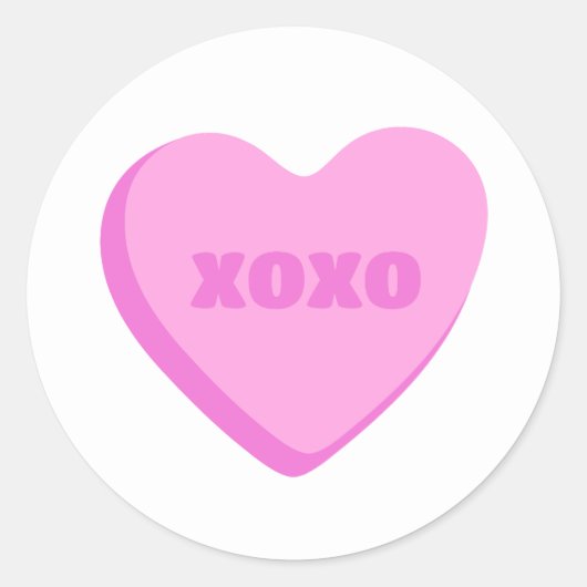 Sticker Rond Simple Minimal Happy Valentines Pink Heart  (Devant)
