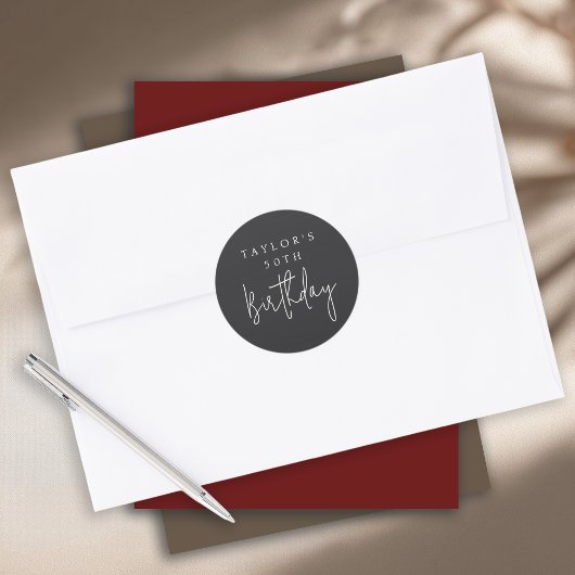 Sticker Rond Simple Minimaliste 50e Anniversaire Plat Noir