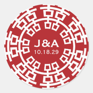 Sticker Rond Simple minimaliste double bonheur Mariage chinois