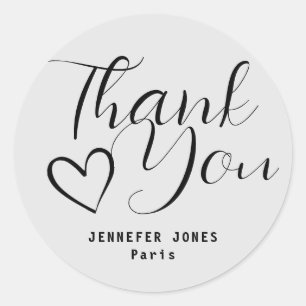 Sticker Rond Simple minimaliste Gris Clair Calligraphie Coeur