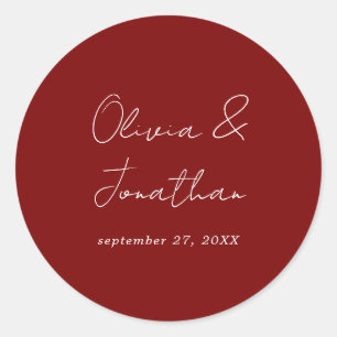 Sticker Rond Simple minimaliste Mariage de script rouge bordeau
