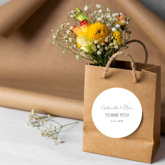 Sticker Rond Simple minimaliste Merci Mariage noir et blanc