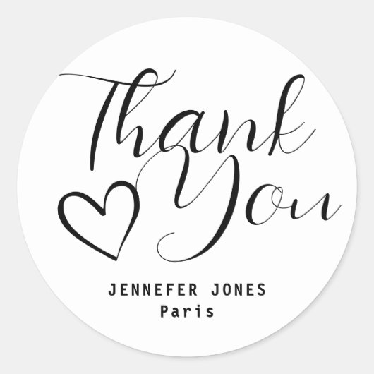 Sticker Rond Simple minimaliste Noir Blanc Calligraphie Coeur (Devant)