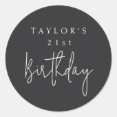 Sticker Rond Simple Minimaliste Plat Noir 21e Anniversaire (Devant)