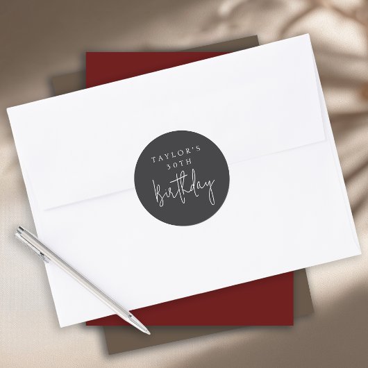 Sticker Rond Simple Minimaliste Plat Noir 30e Anniversaire