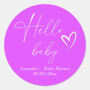 Sticker Rond Simple minimaliste Purple Hello bébé