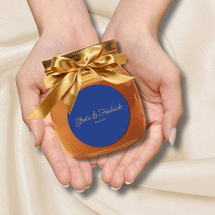 Sticker Rond Simple minimaliste simple Royal Blue Gold Script