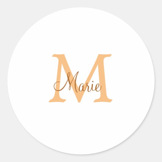 Sticker Rond simple minimum ajouter nom monogramme orange brun (Devant)