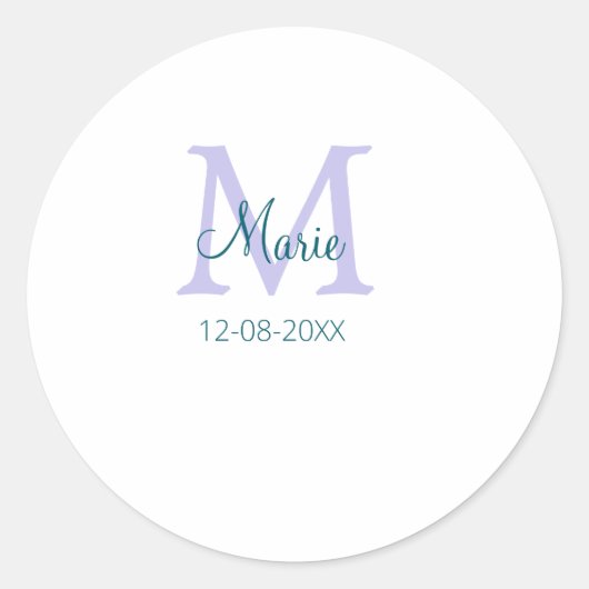 Sticker Rond simple minimum ajouter nom monogramme violet vert (Devant)