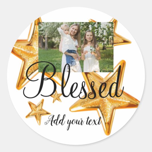 Sticker Rond simple minimum ajouter votre nom photo golden star (Devant)