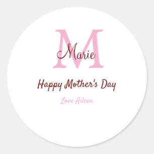 Sticker Rond simple minimum de jour mère monogramme nom rose te