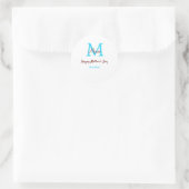 Sticker Rond simple minimum jour mère bleu monogramme rose nom (Sac)