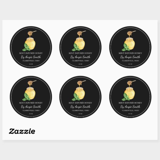 Sticker Rond Simple Mint Infused Honey Label (Feuille)