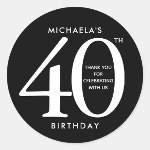 Sticker Rond Simple, Miodern Black & White 40e fête d'anniversa