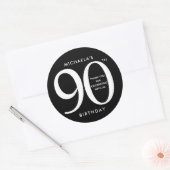 Sticker Rond Simple, Miodern Black & White 90e fête d'anniversa (Enveloppe)