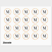 Sticker Rond Simple Modèle de monogramme noir blanc et orange (Feuille)