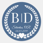 Sticker Rond Simple Modern Deep Steel Blue Monogram (Devant)