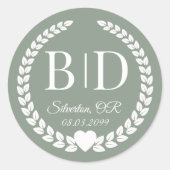 Sticker Rond Simple Modern Earthy Woodland Green Monogram (Devant)