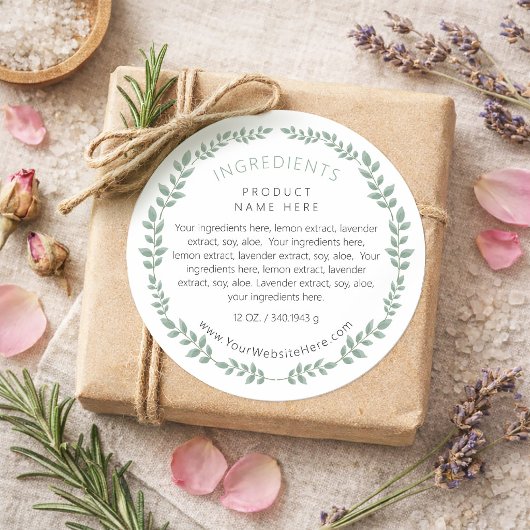 Sticker Rond Simple Modern Greenery Wreath Ingredients Label
