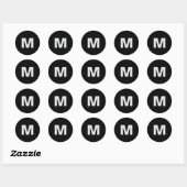 Sticker Rond Simple Modern Light Gray on Black Monogram Initial (Feuille)