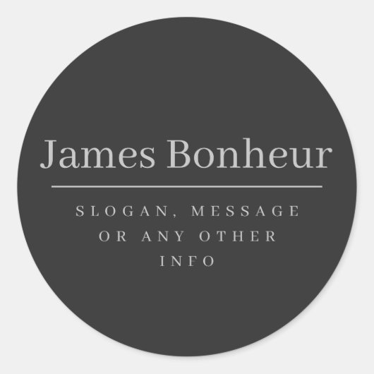 Sticker Rond Simple Modern Name & Slogan ou Coordonnées (Devant)