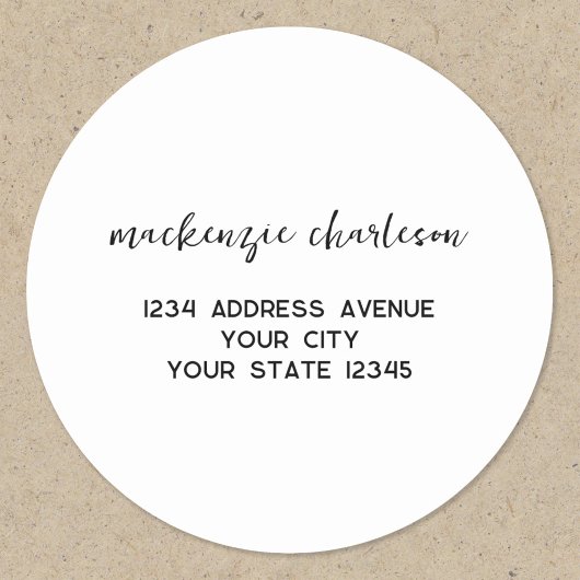 Sticker Rond Simple Modern Script Nom personnalisé Adresse