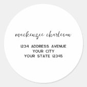 Sticker Rond Simple Modern Script Nom personnalisé Adresse (Devant)