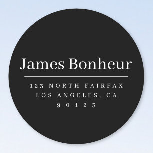 Sticker Rond Simple moderne Adresse de retour Noir & Blanc Clas