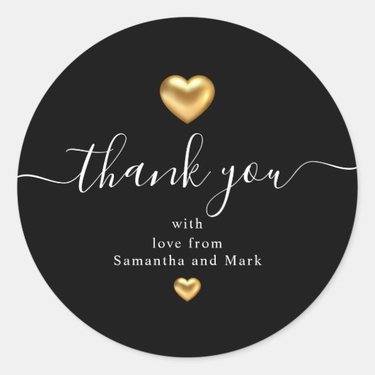 Sticker Rond Simple moderne Black Mariage Gold Heart (Devant)