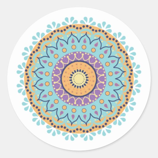 Sticker Rond Simple Moderne Chic Mandala Turquoise Design (Devant)