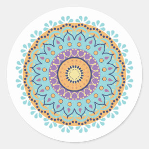Sticker Rond Simple Moderne Chic Mandala Turquoise Design