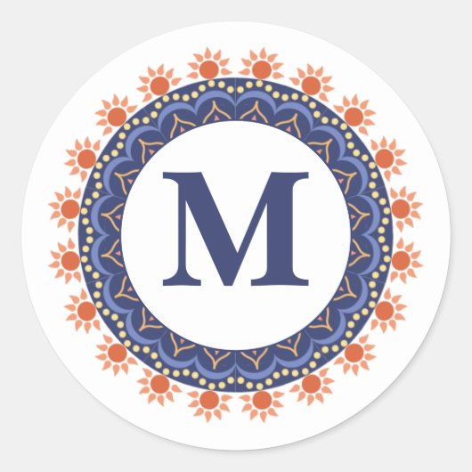 Sticker Rond Simple moderne chic marine bleu Monogramme initial (Devant)
