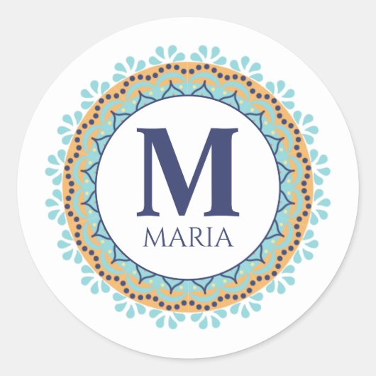 Sticker Rond Simple Moderne Chic Marine Bleu Monogramme Nom (Devant)