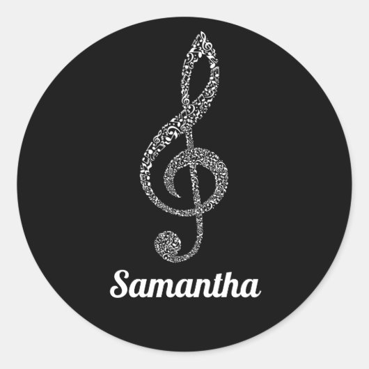 Sticker Rond Simple Moderne Clé De Treble Blancs Illustré (Devant)