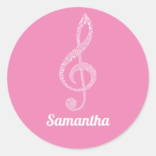 Sticker Rond Simple Moderne Clé De Treble Blancs Illustré (Devant)