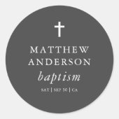 Sticker Rond Simple moderne Elegant Cross Baby Baptism (Devant)