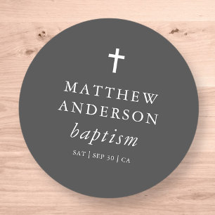 Sticker Rond Simple moderne Elegant Cross Baby Baptism