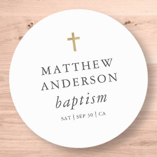 Sticker Rond Simple moderne Elegant Cross Baby Baptism
