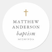 Sticker Rond Simple moderne Elegant Cross Baby Baptism (Devant)