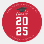 Sticker Rond Simple Moderne Graduation 2025 Grad Party (Devant)
